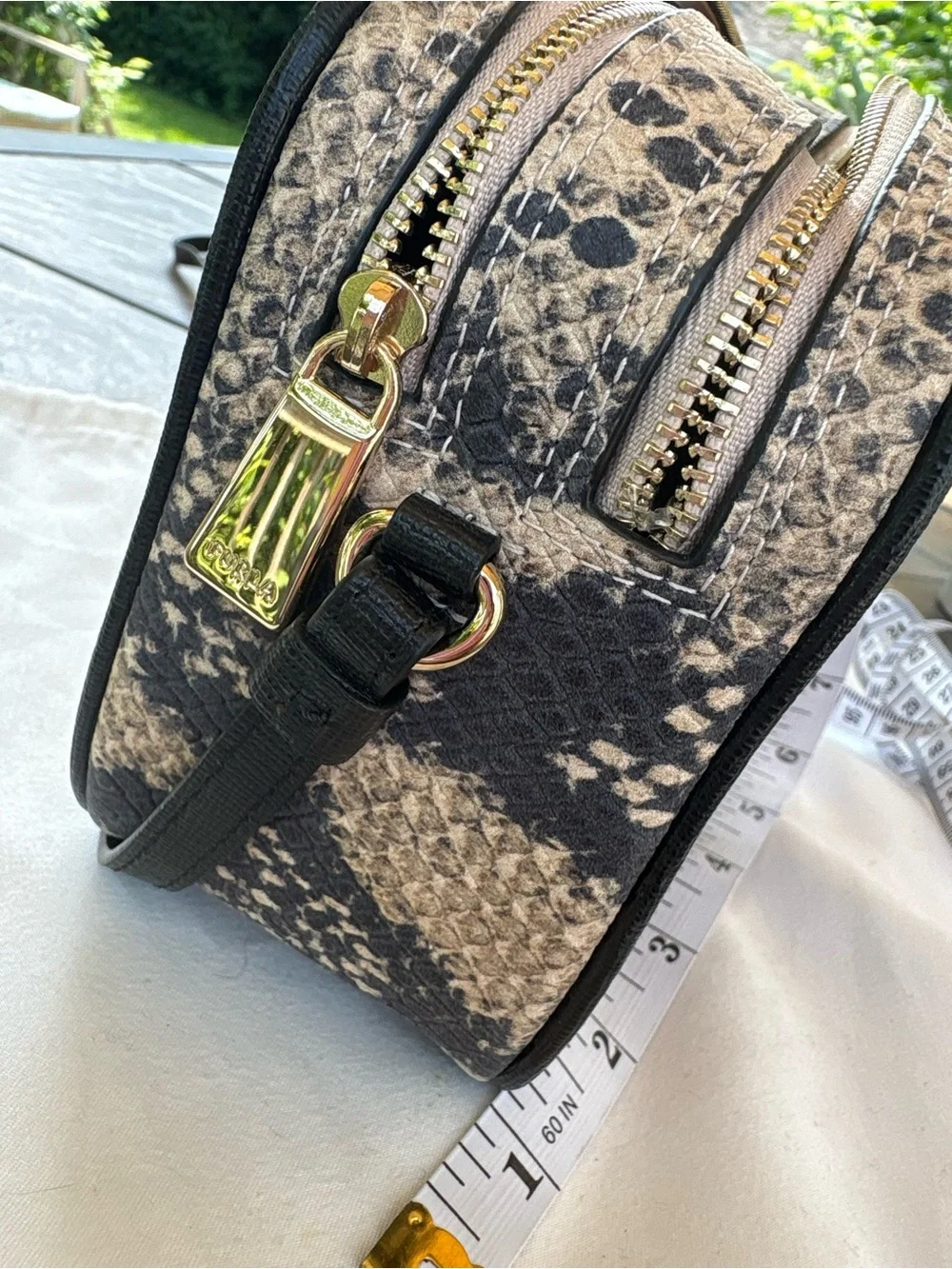 Furla Black & Beige Python-Print Crossbody Bag
